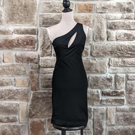 Bebe Black One Shoulder Cutout Dress, Size S