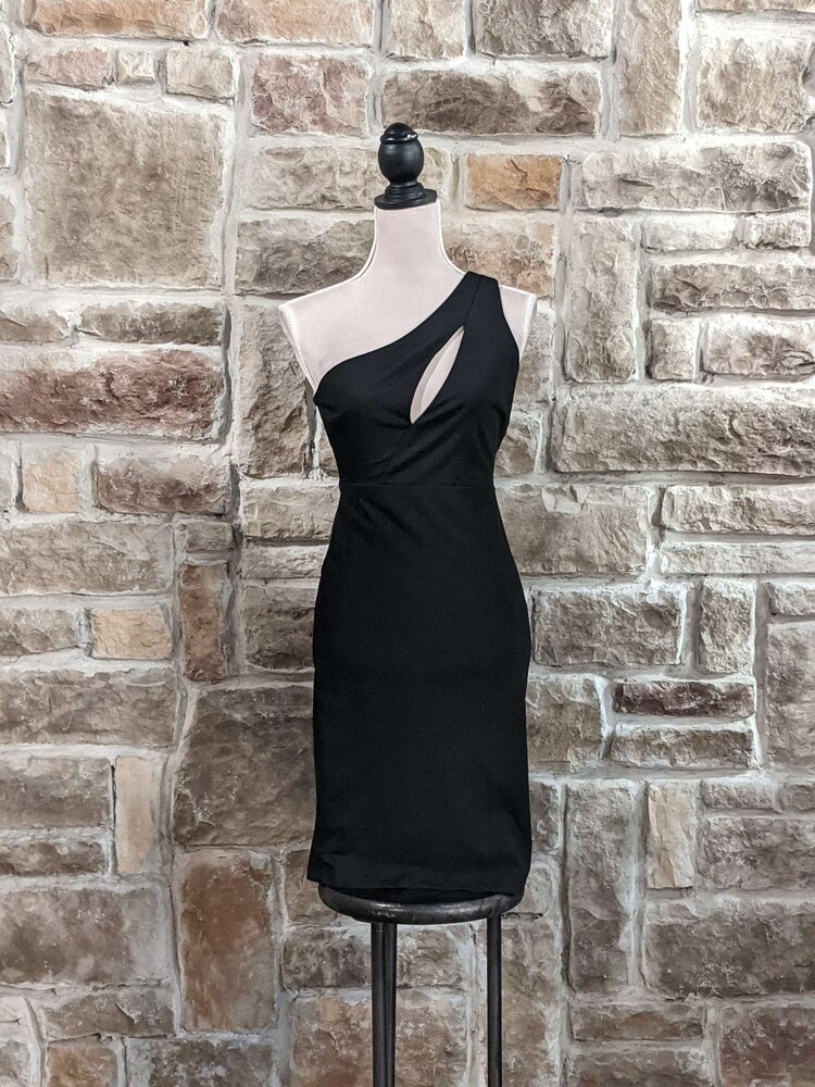 Bebe Black One Shoulder Cutout Dress, Size S