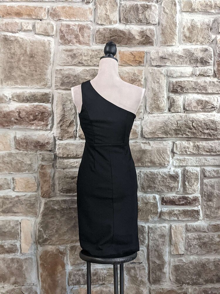 Bebe Black One Shoulder Cutout Dress, Size S
