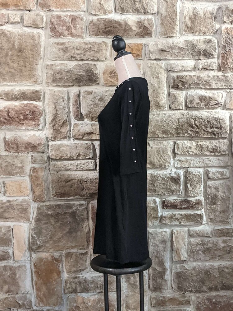 Karen Scott Black Boat Neck Studded Dress, Size S