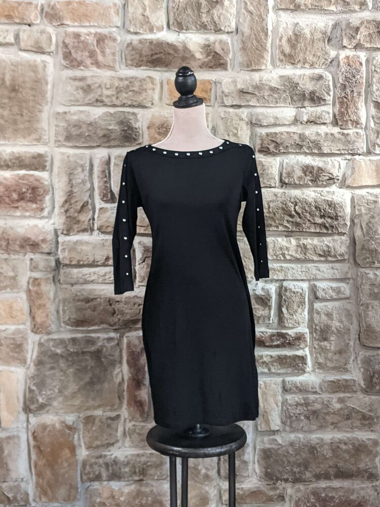 Karen Scott Black Boat Neck Studded Dress, Size S