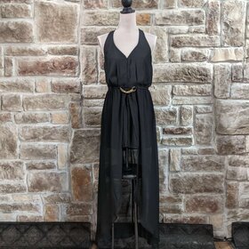 Crystal Doll Black Sheer Overlay Halter Romper, Size  L