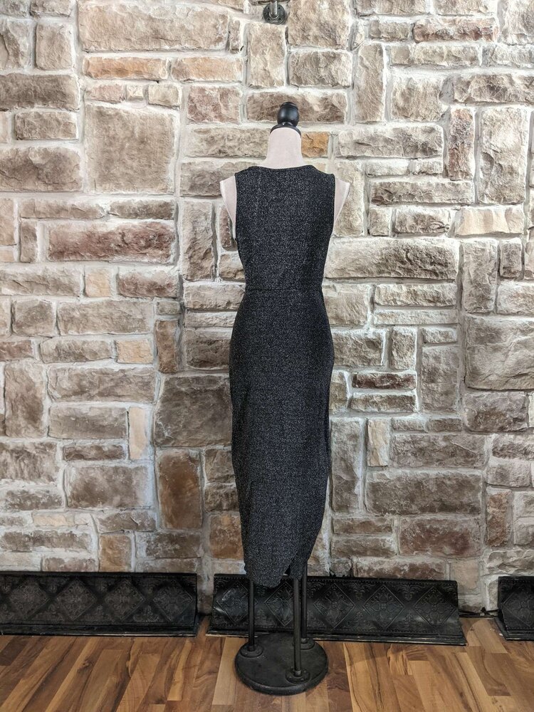 BCX Black Metallic Twist Front Dress, Size M
