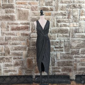 BCX Black Metallic Twist Front Dress, Size M