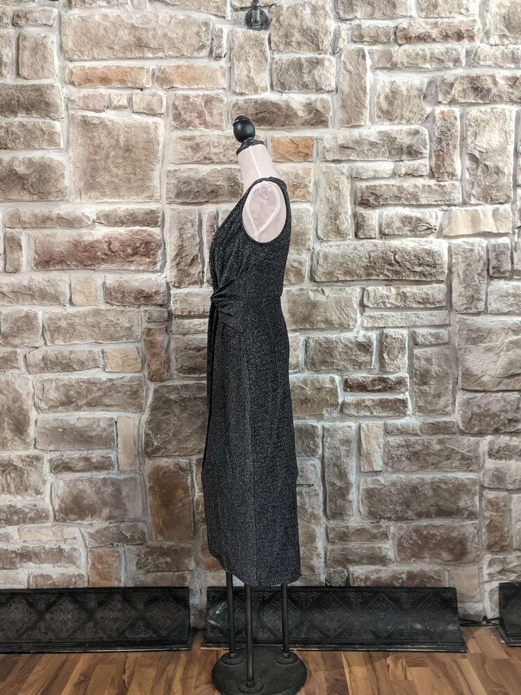 BCX Black Metallic Twist Front Dress, Size M