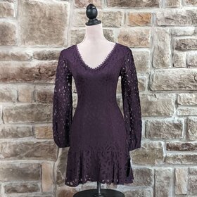 City Studio Purple Lace Illusion Sleeve Dress, Size 0