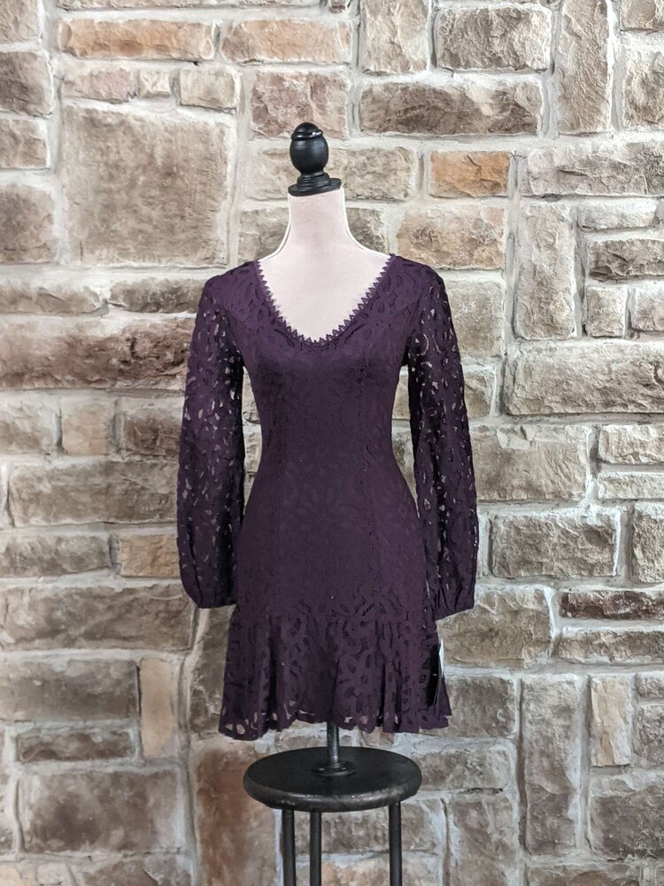 City Studio Purple Lace Illusion Sleeve Dress, Size 0