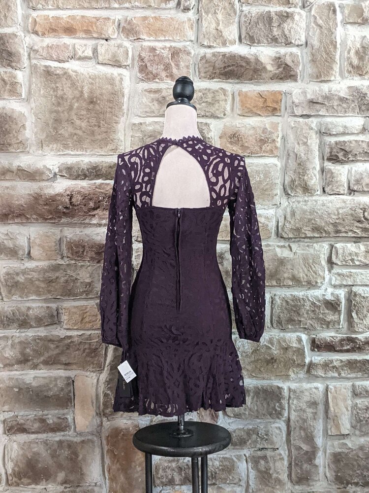 City Studio Purple Lace Illusion Sleeve Dress, Size 0