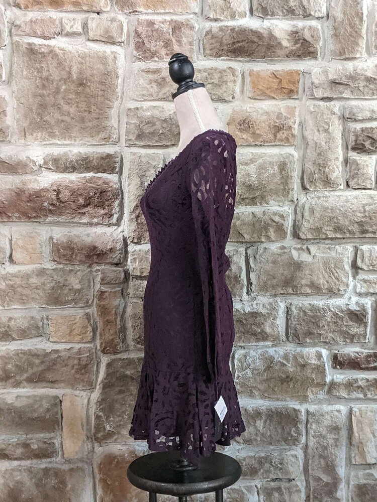 City Studio Purple Lace Illusion Sleeve Dress, Size 0