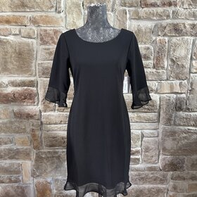 Connected Apparel Black Chiffon Bell Sleeve Dress, Size 6P