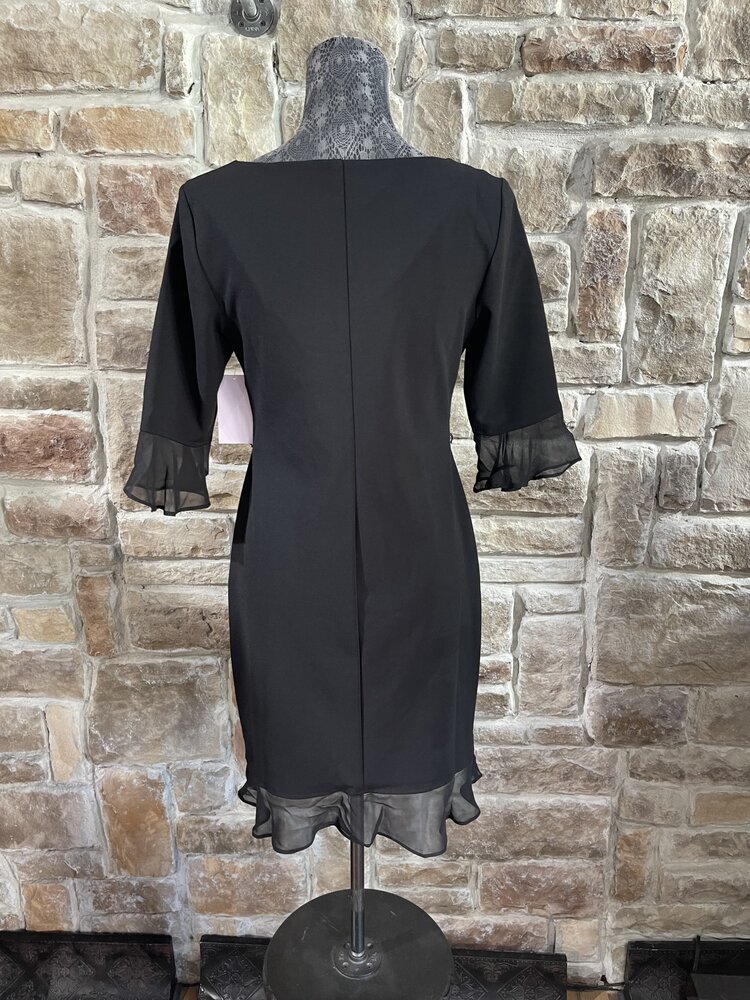 Connected Apparel Black Chiffon Bell Sleeve Dress, Size 6P