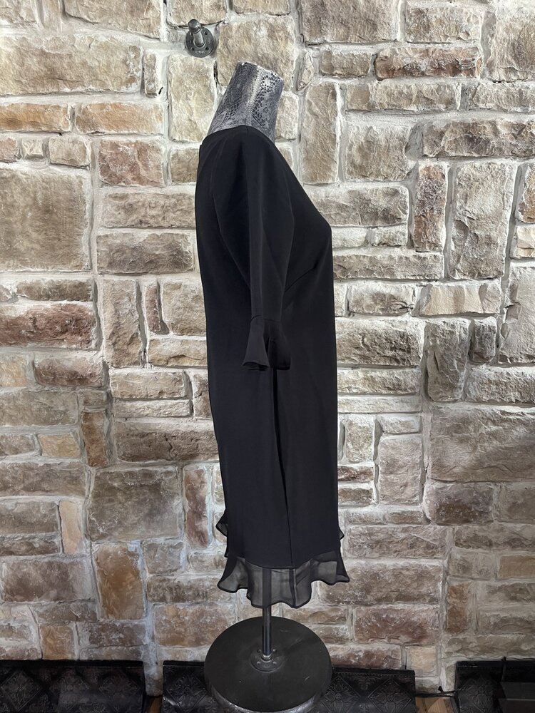 Connected Apparel Black Chiffon Bell Sleeve Dress, Size 6P