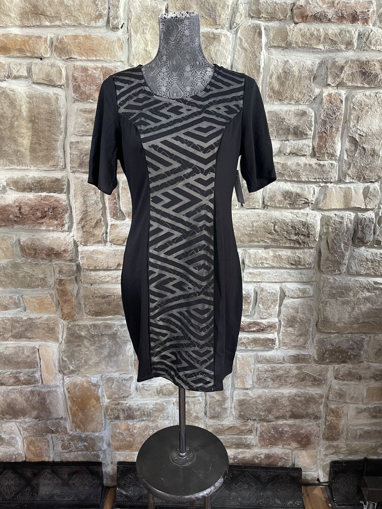 Love fire Black Sheath Dress with Front Burnout Design, Size XL