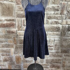 Rose Harlow Maritime Blue Sparkle Halter Skater Dress, Size L