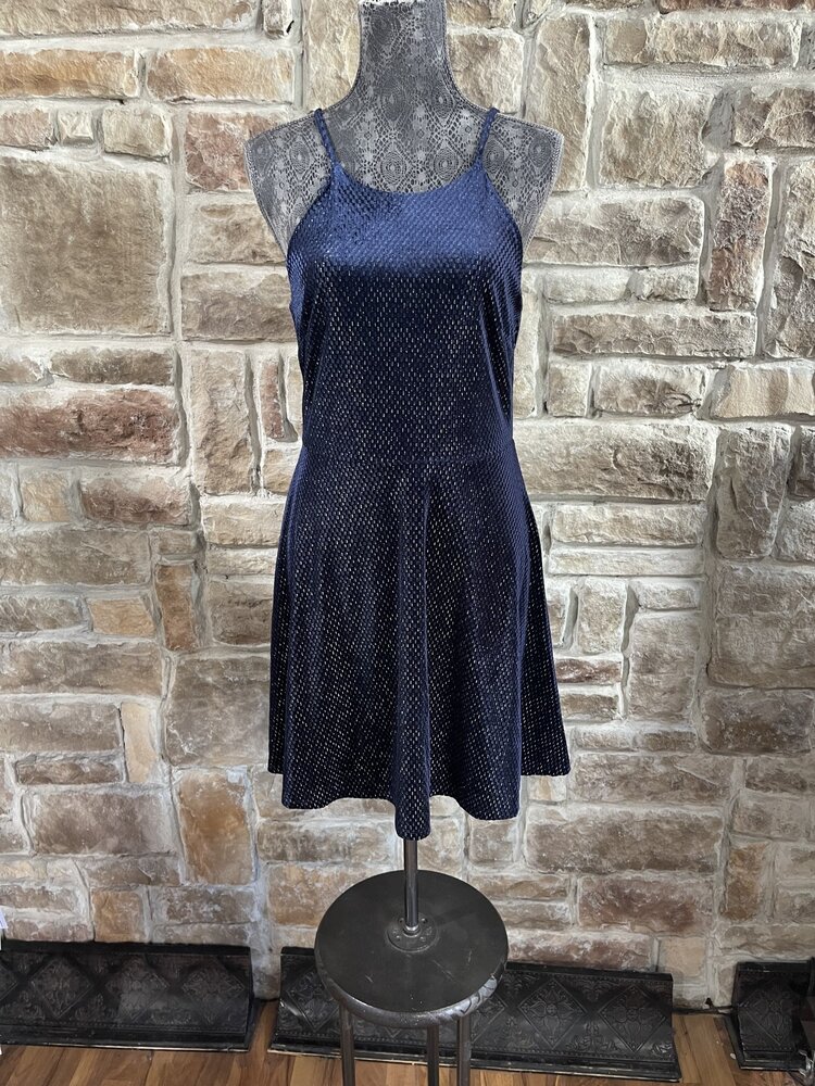 Rose Harlow Maritime Blue Sparkle Halter Skater Dress, Size L
