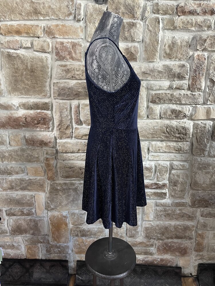 Rose Harlow Maritime Blue Sparkle Halter Skater Dress, Size L