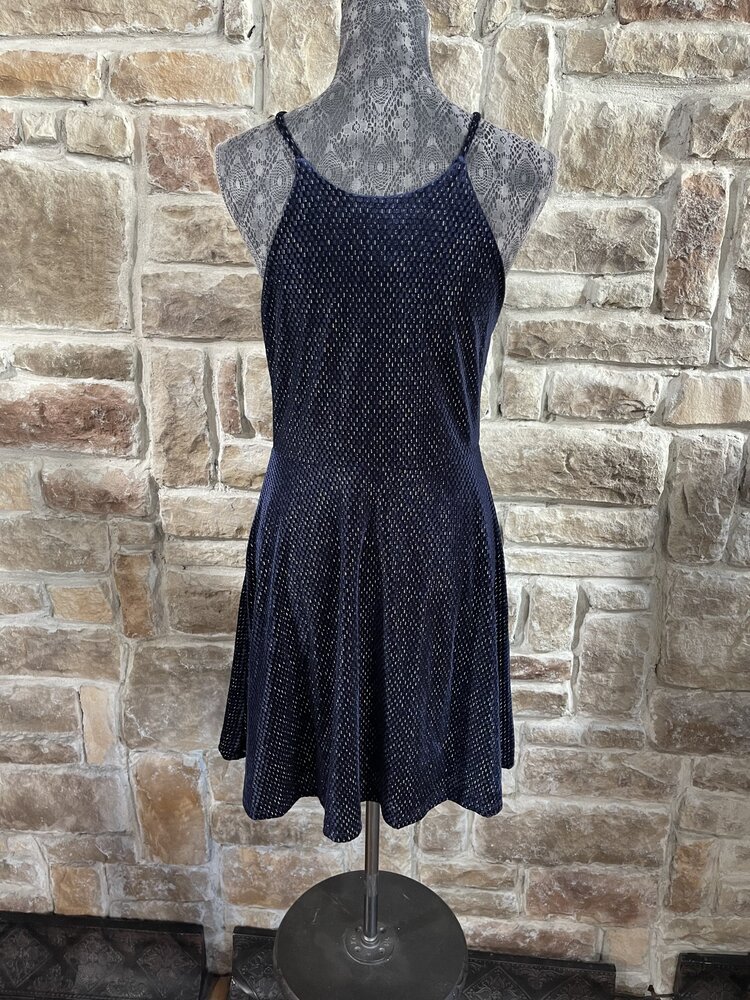 Rose Harlow Maritime Blue Sparkle Halter Skater Dress, Size L