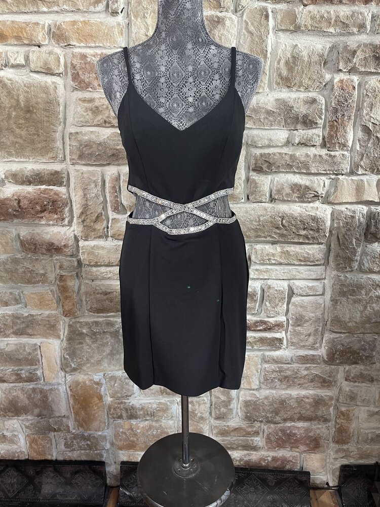 Speechless Black Rhinestone Infinity Waist Bodycon Dress, Size 11