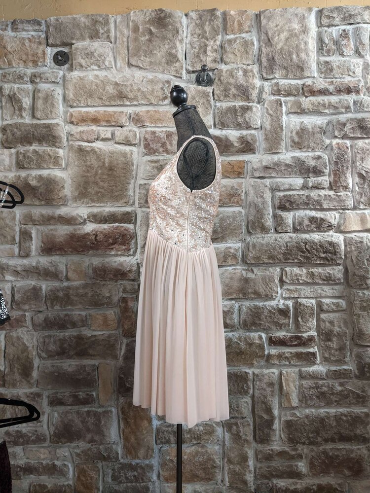 Pink A-Line Dress with Beaded Bodice, Size 10