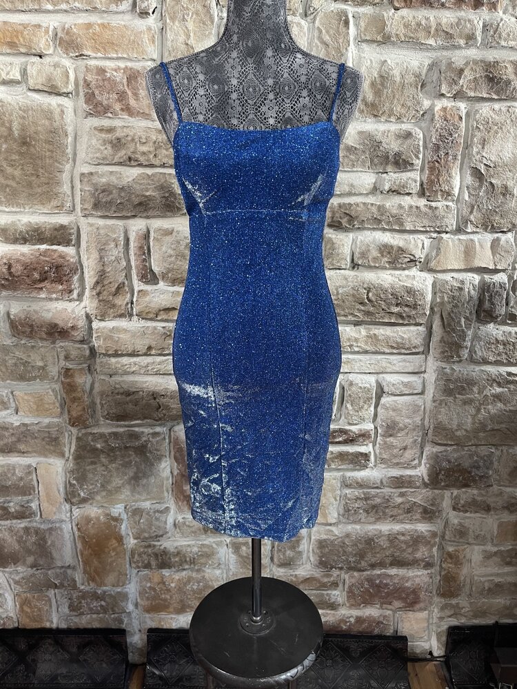 Jump Apparel Royal Blue Spaghetti Strap Glitter Dress, Size 5/6