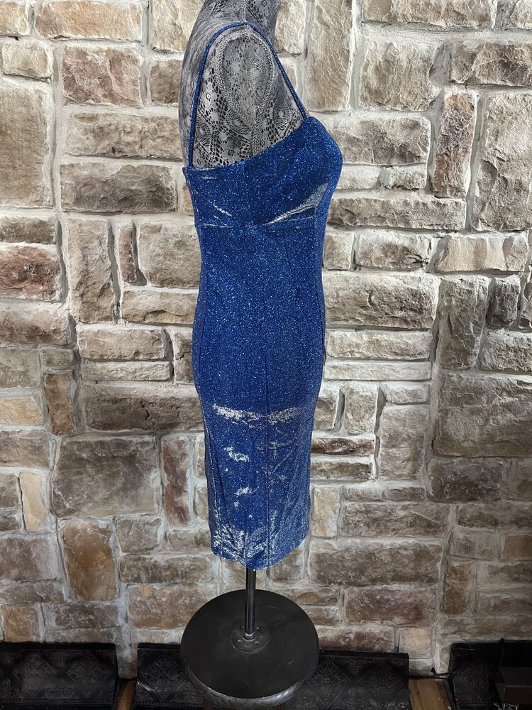 Jump Apparel Royal Blue Spaghetti Strap Glitter Dress, Size 5/6