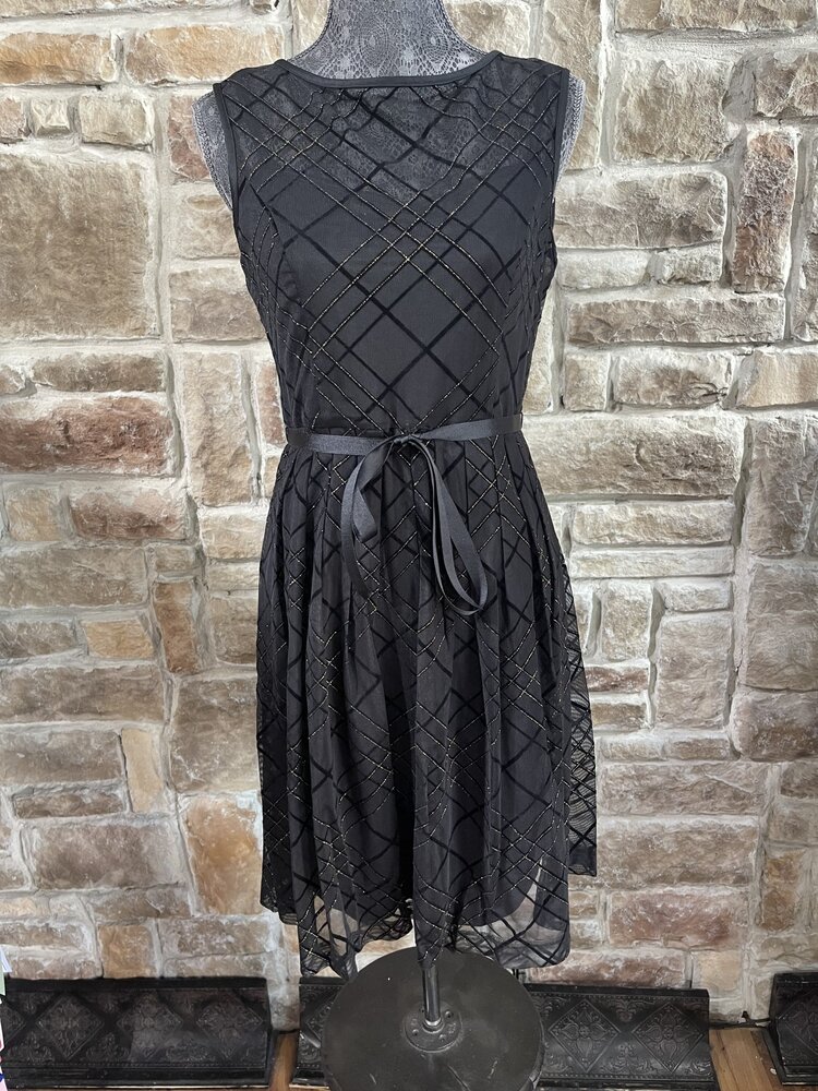 Ellen Tracy Black Metallic Fit and Flare Dress, Size 2