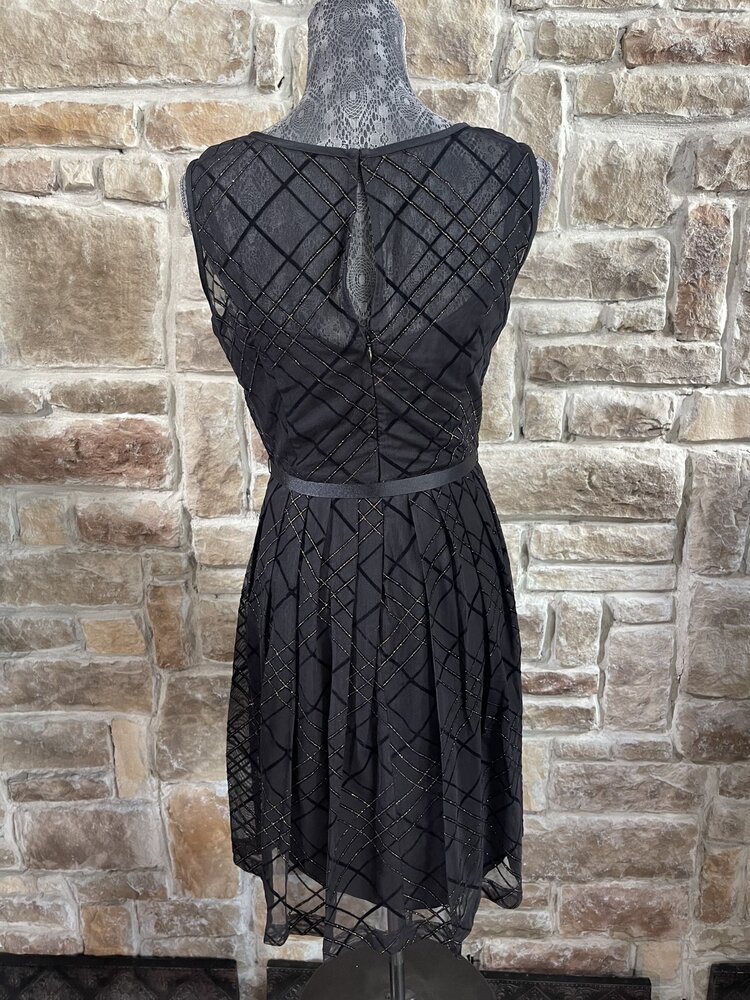 Ellen Tracy Black Metallic Fit and Flare Dress, Size 2