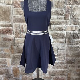 Teeze Me Navy with Grosgrain Ribbon Fit and Flare Dress, Size 9