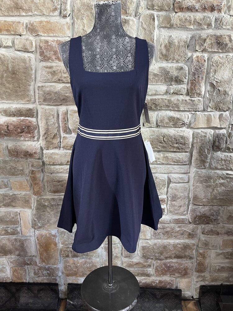 Teeze Me Navy with Grosgrain Ribbon Fit and Flare Dress, Size 9