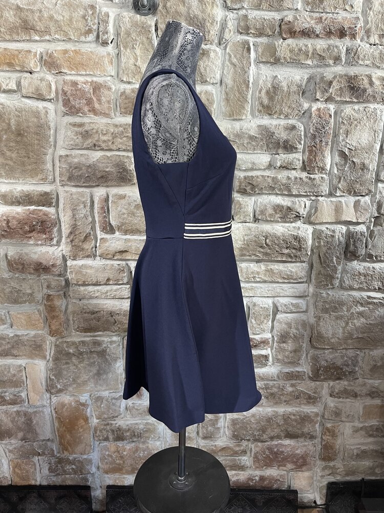Teeze Me Navy with Grosgrain Ribbon Fit and Flare Dress, Size 9