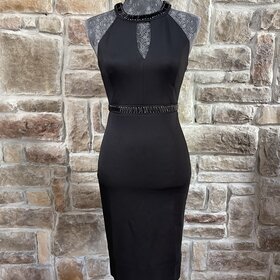 Guess Black Beaded Choker Keyhole  Sheath Dress, Size 0