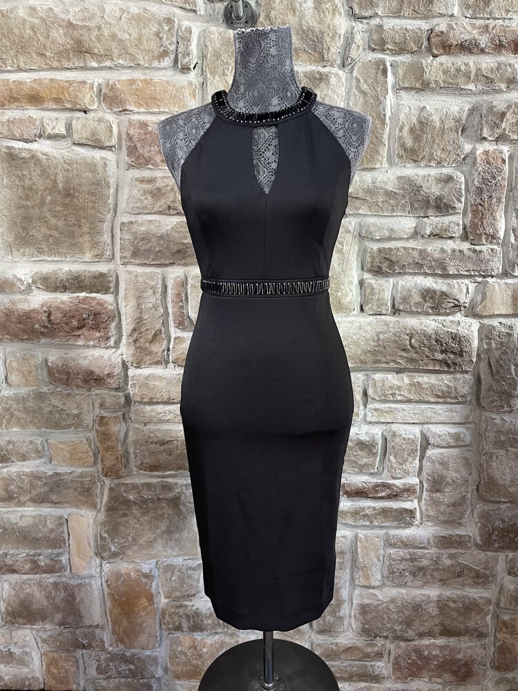 Guess Black Beaded Choker Keyhole  Sheath Dress, Size 0