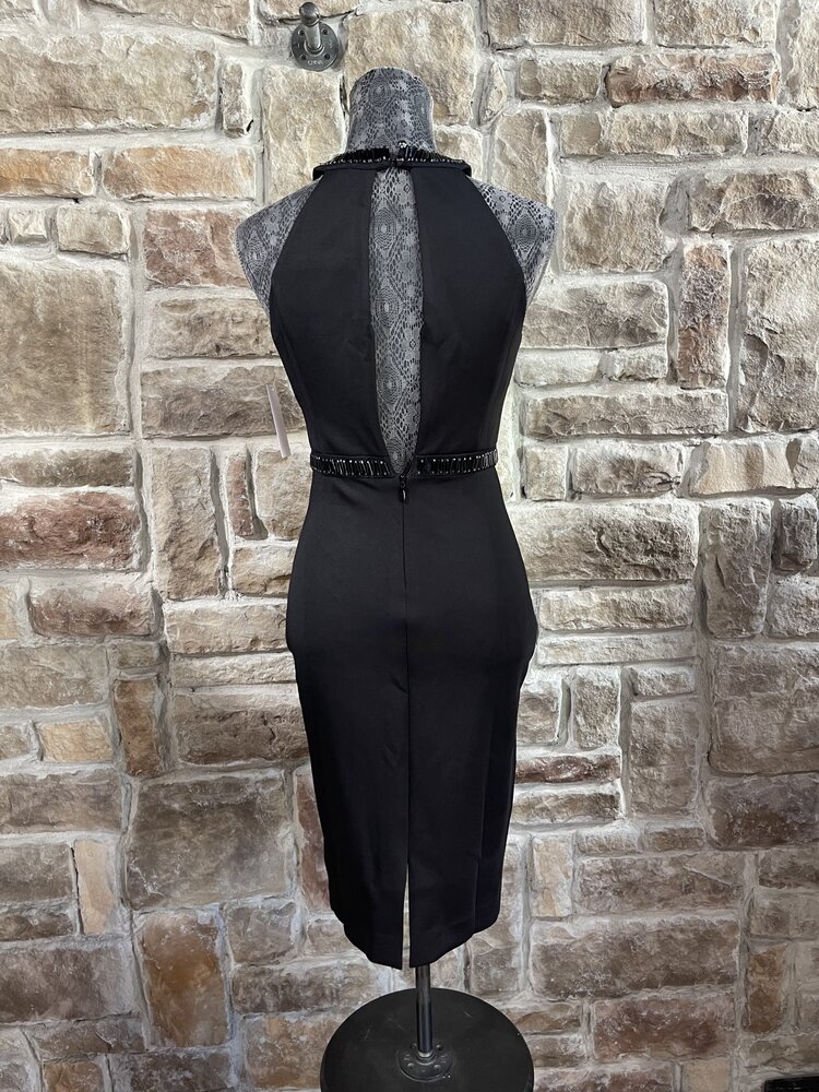Guess Black Beaded Choker Keyhole  Sheath Dress, Size 0