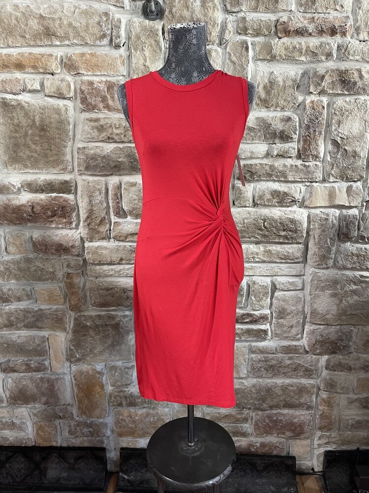 Maison Jules Firespin Red Twist front Draped Dress, Size XS