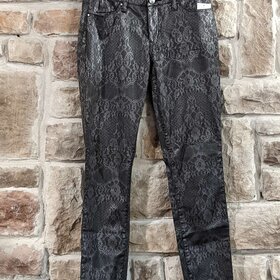 Caché Black Pants w/ Lace Print, Size 6