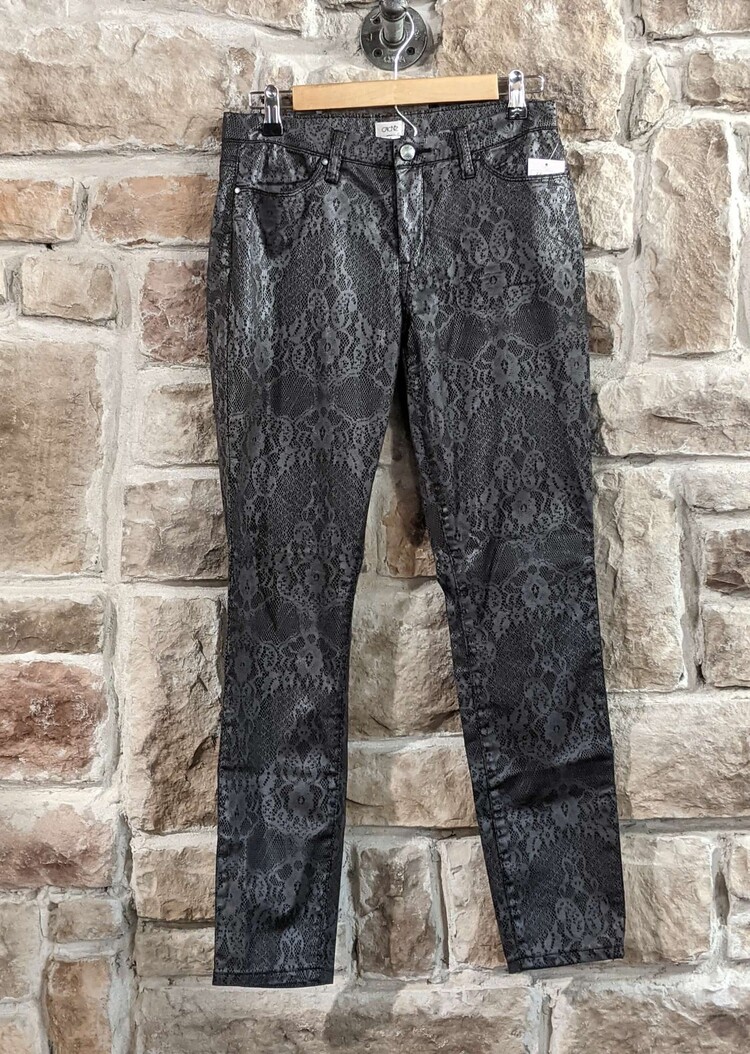 Caché Black Pants w/ Lace Print, Size 6