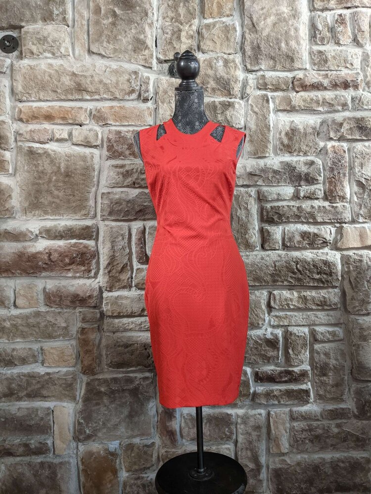 Caché Red  Lace Pattern Dress, Size 4
