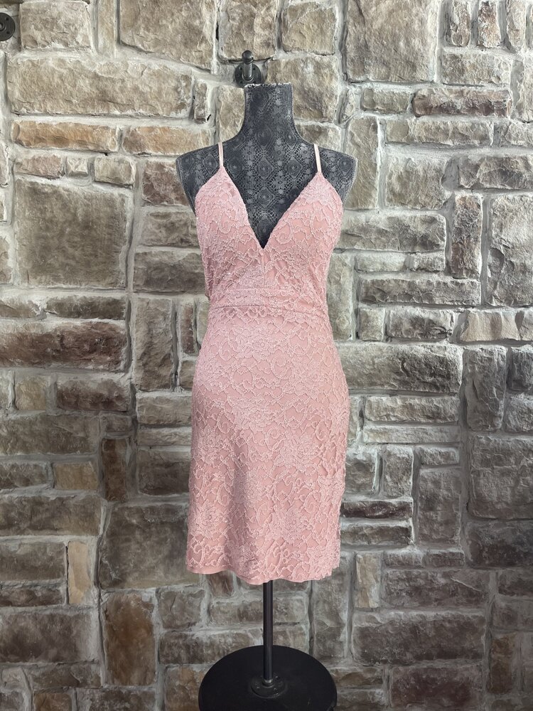 Emerald Sundae Pink Glitter Lace Zipper Back Dress