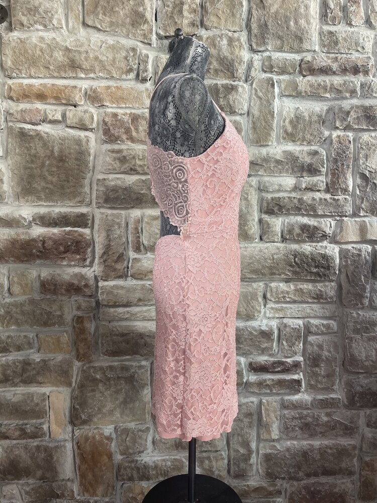 Adrianna Papell Pink Metallic Side Twist Dress, Size 14