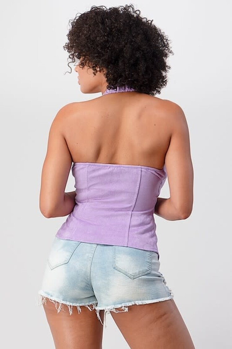 Lydia Lavender Suede Lace-Up Halter Top