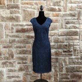 Sue Wong Navy Illusion Dress, Size 8