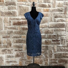Sue Wong Navy Beaded Illusion Dress, Size 8