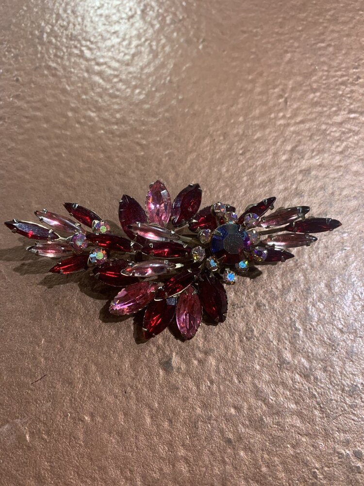 Red and Pink Crystal Brooch