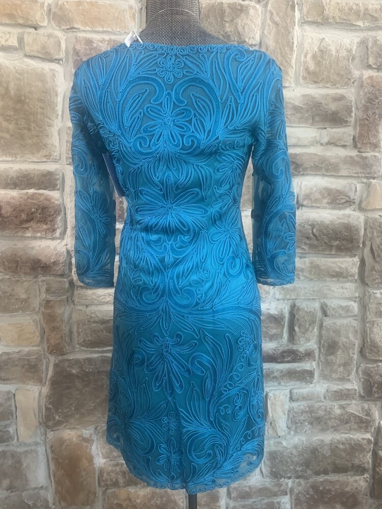 Sue Wong Turquoise Blue Long Sleeve Dress, Size 4