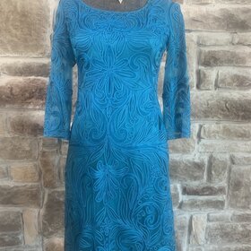 Sue Wong Turquoise Blue Long Sleeve Dress, Size 4