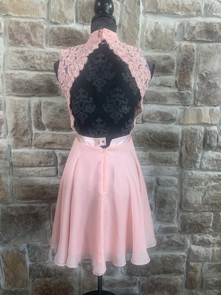 Sherri Hill Peach Embellished Top Open Back Skater Dress, Size 2