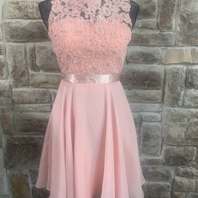 Sherri Hill Peach Embellished Top Open Back Skater Dress, Size 2