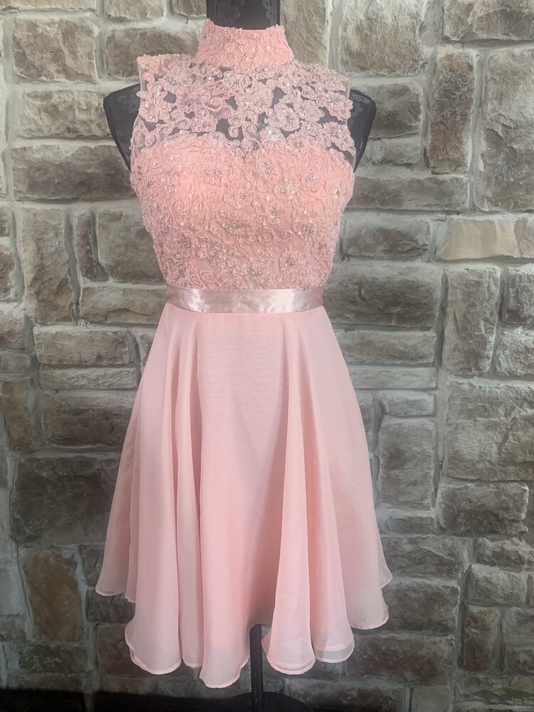 Sherri Hill Peach Embellished Top Open Back Skater Dress, Size 2