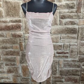 Pink Glitter Dress w/ Rhinestone Straps and Ruching