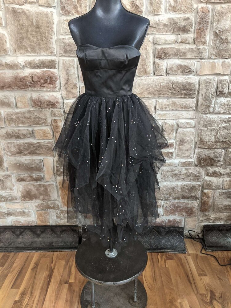 Sherri Hill Black Satin and Rhinestone Tulle, Size 0